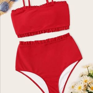 Shein Red Frill High Waisted Bikini Set
